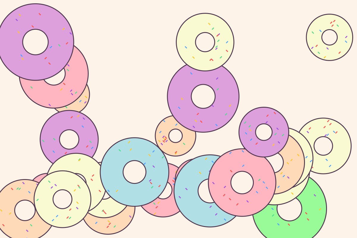 Colourful pile of pastel donuts with sprinkles, decorative artwork