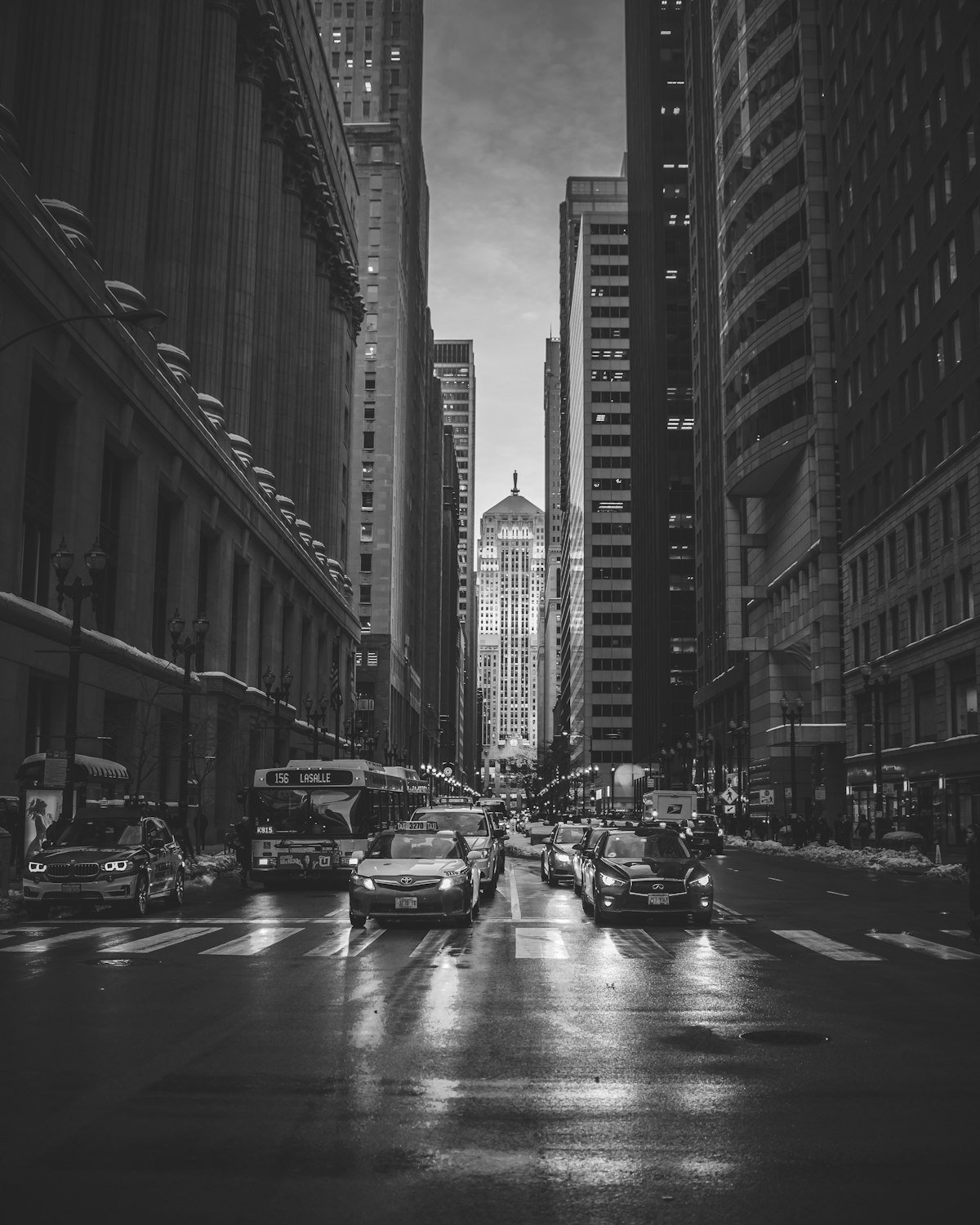 City lights at night in black and white