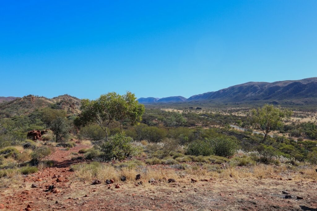 Red dirt trail through the Central Australian outback near Alice Springs