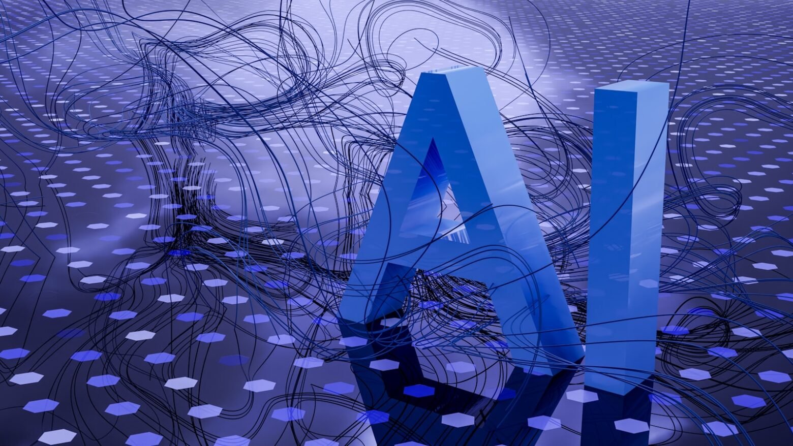3D AI lettering on a dark digital background