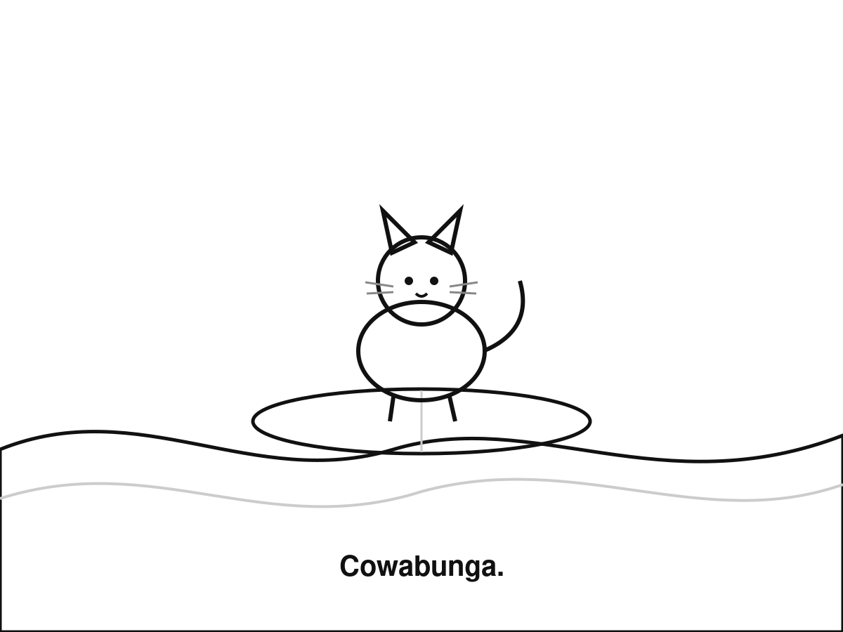 A cat surfing a big wave