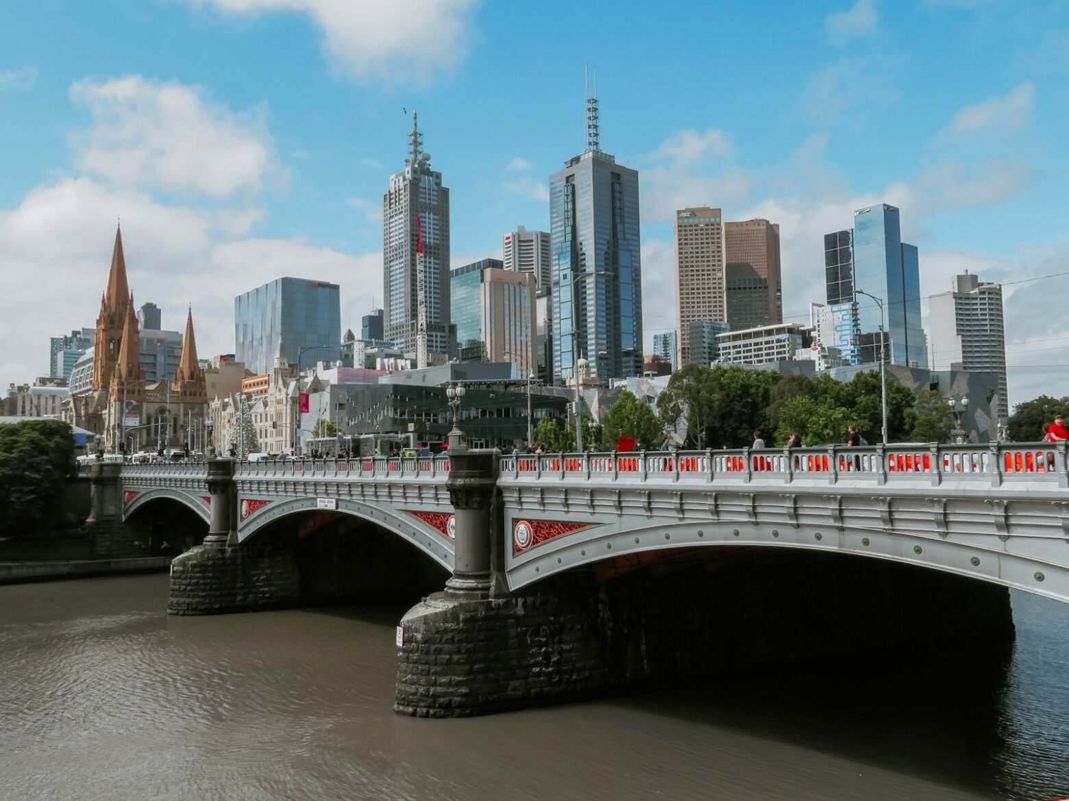 Bridge across Melbourne city buildings