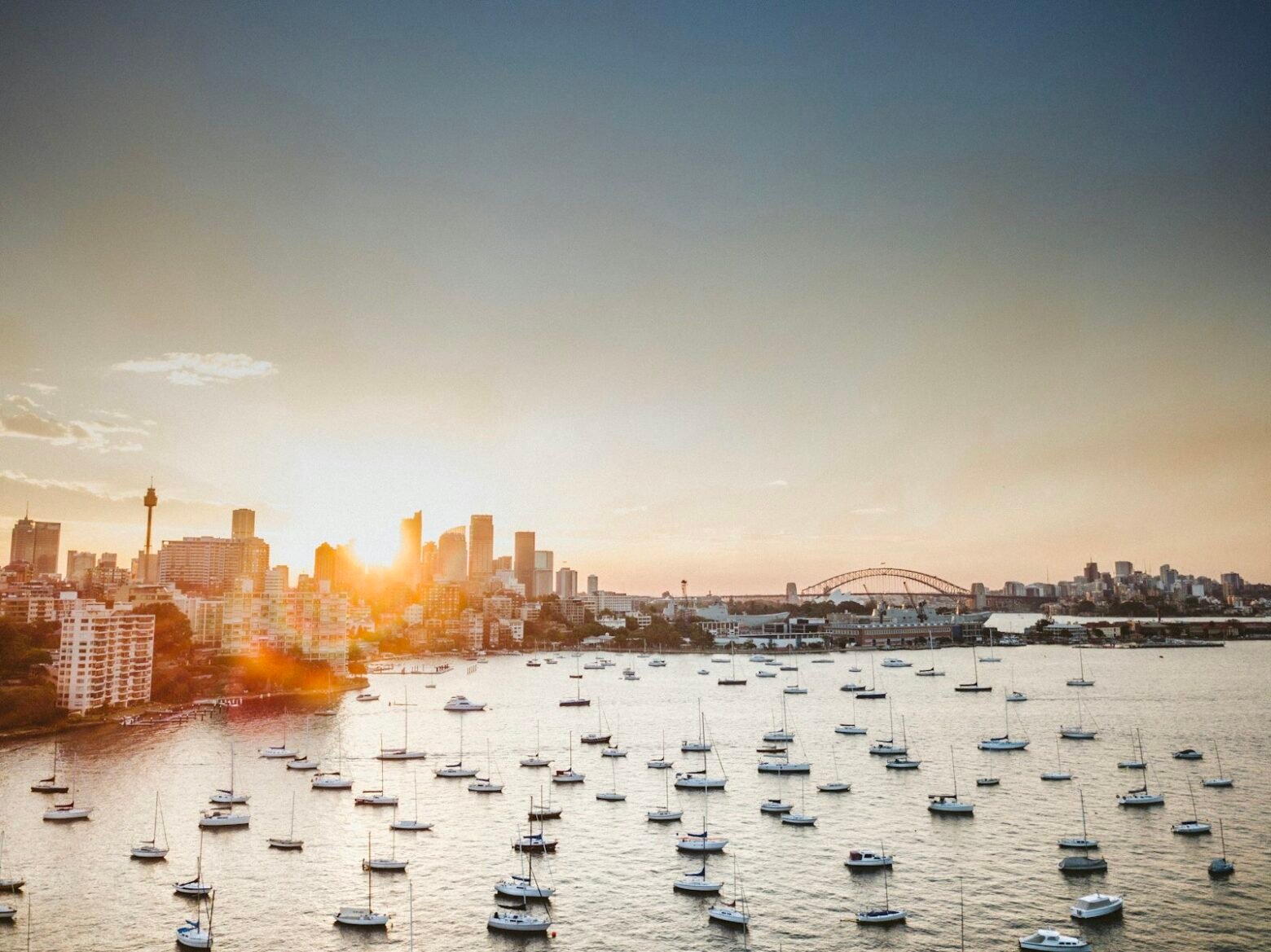 Aerial view of boats on Sydney Harbour