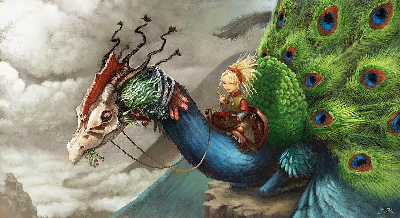 Peacock Dragon - Colorful fantasy dragon art
