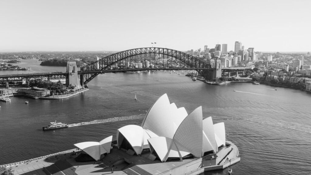 Black and white Sydney skyline representing the Sydney digital marketing salary market