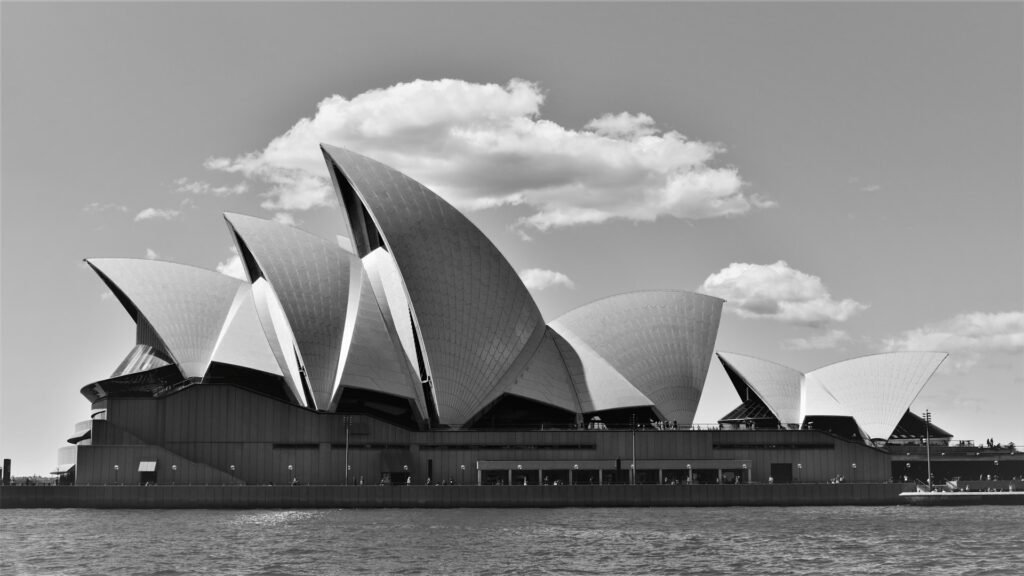 Black and white photo of the Sydney city skyline representing the AI recruitment market